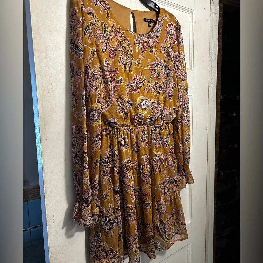 NWOT CITY STUDIO Floral Paisley Dress W/ Belle Long Sleeves Elastic Waist - Picture 7 of 15
